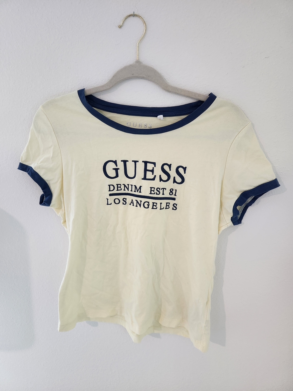 GUESS Baby Tee with Butter Yellow And Navy Embroidered Logo
